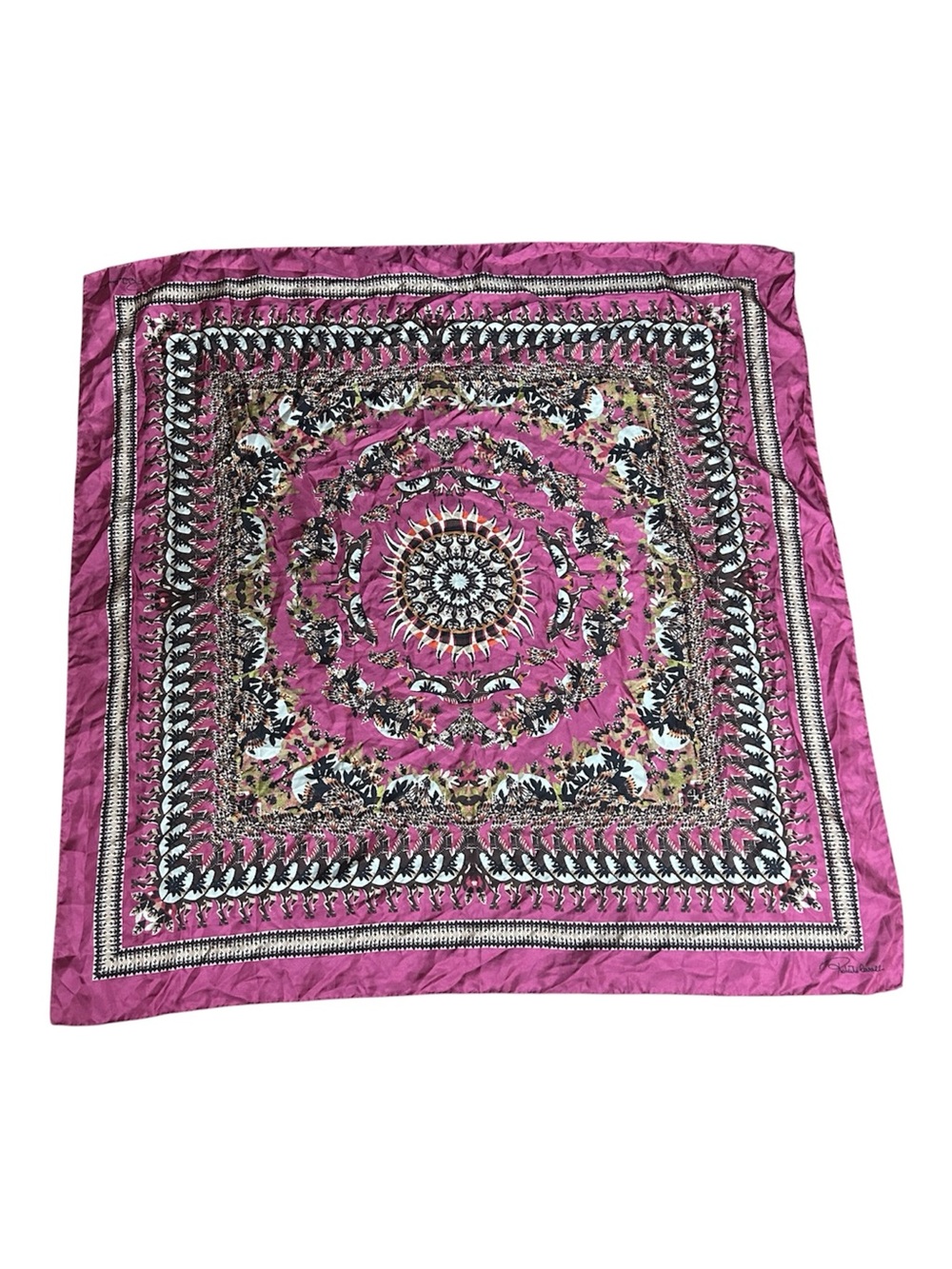 Roberto Cavalli Fuchsia Medallion Print Silk Scarf